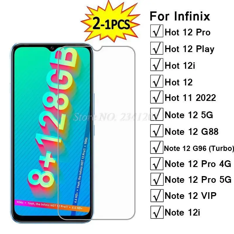 2-1PC Protective Glass For Infinix Hot 12 Pro Play 12i 11 2022 Tempered Glass on Infinix Note 12 G96 Turbo G88 12 VIP Pro 12i 5G