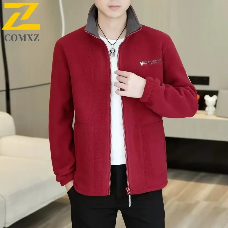 

Зимняя теплая флисовая куртка, мужская альпинистская куртка с двойным утолщенным карманом, уличная ветрозащитная лыжная толстовка с высоким воротником, пальто, мужское снежное пальто