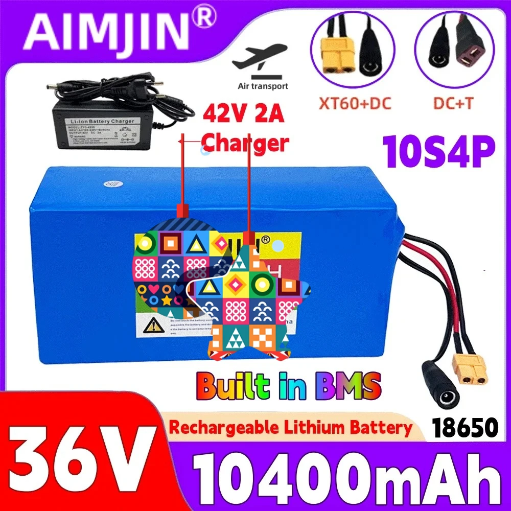 36V 10.4Ah 10S4P Lithium-ion Battery Pack 42V 600W 30A Suitable for Bicycles, Cars, and Electric Scooters,with Built-in BMS