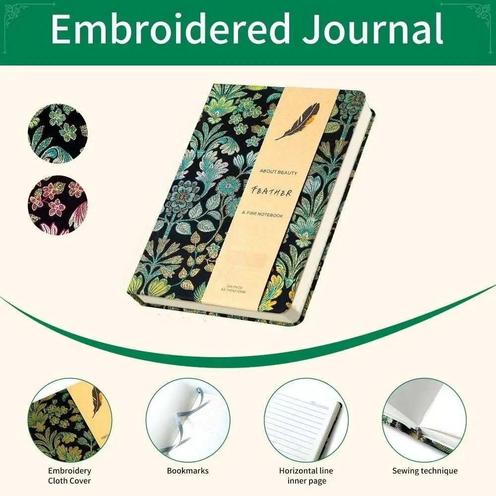 

Leather Embroidered Flower Notebook Pattern A5 Butterfly Journal Book Efficient Academic Weekly Agenda Schedule Notepad Men