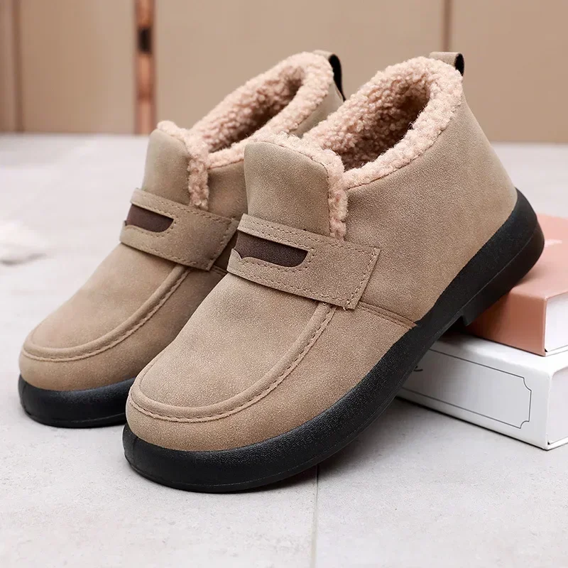 Women's Snow Boots Soft Loafers Women's Winter Korean Casual Warm Short Boots Female Comfort Slip on Flat Cotton Shoes