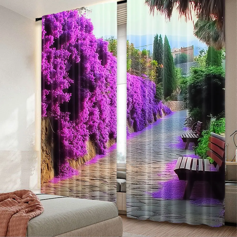 2Pcs Purple Floral Blooming Path Curtains Fashion Curtains Aesthetic Art Personalized Curtains Suitable For Living Room Dorm A