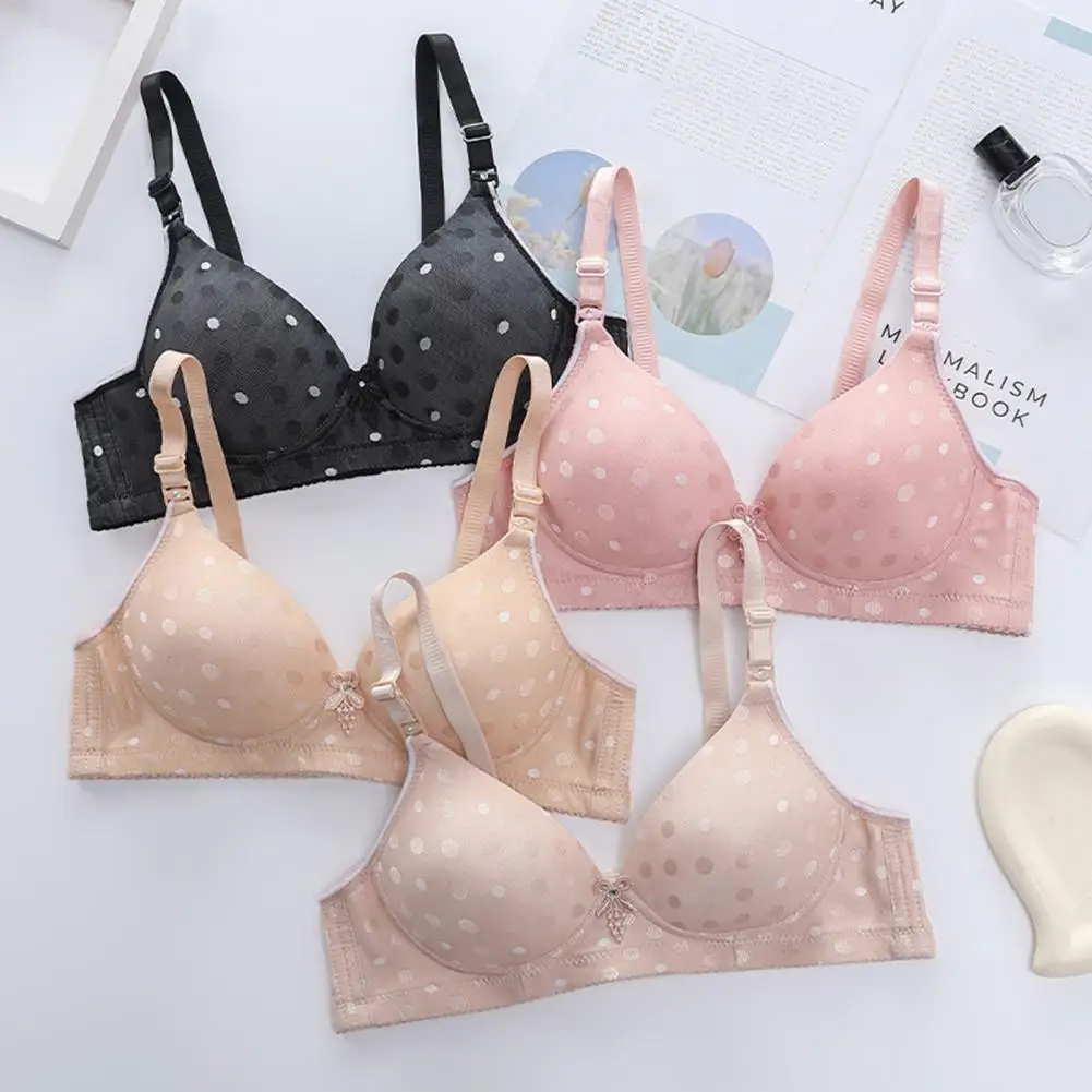 Women Dot Print Seamless Bra Sexy Women Thin Push-up Bra Adjustable Shoulder Straps Beauty Back Wireless Anti-sagging Brassiere