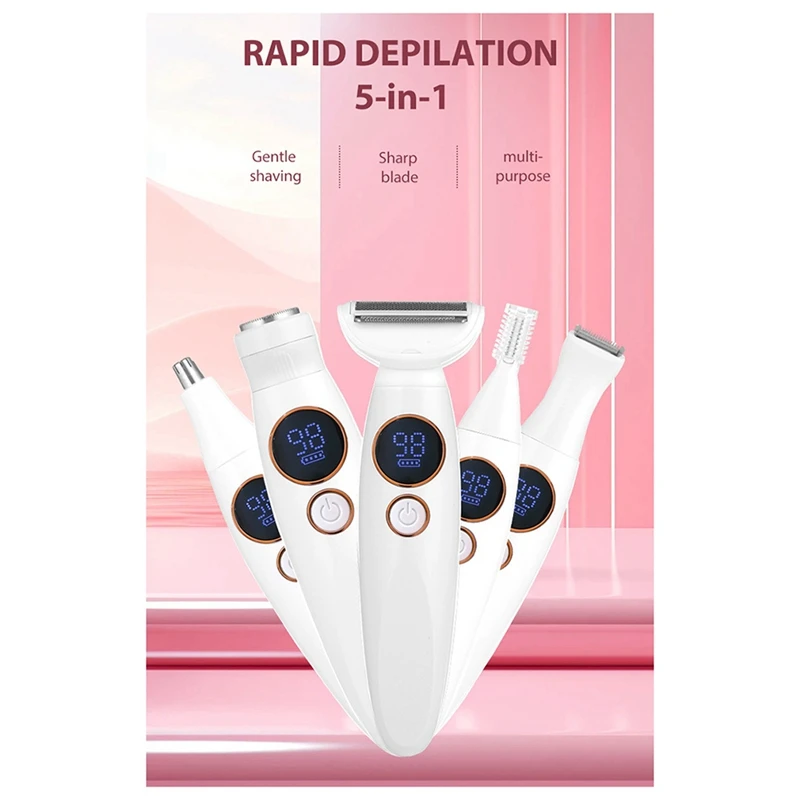 Multifunctional 5 In 1 Women Hair Removal Instrument For Women Shaver Lady Shaver Body Hair Trimmer Portable Painless
