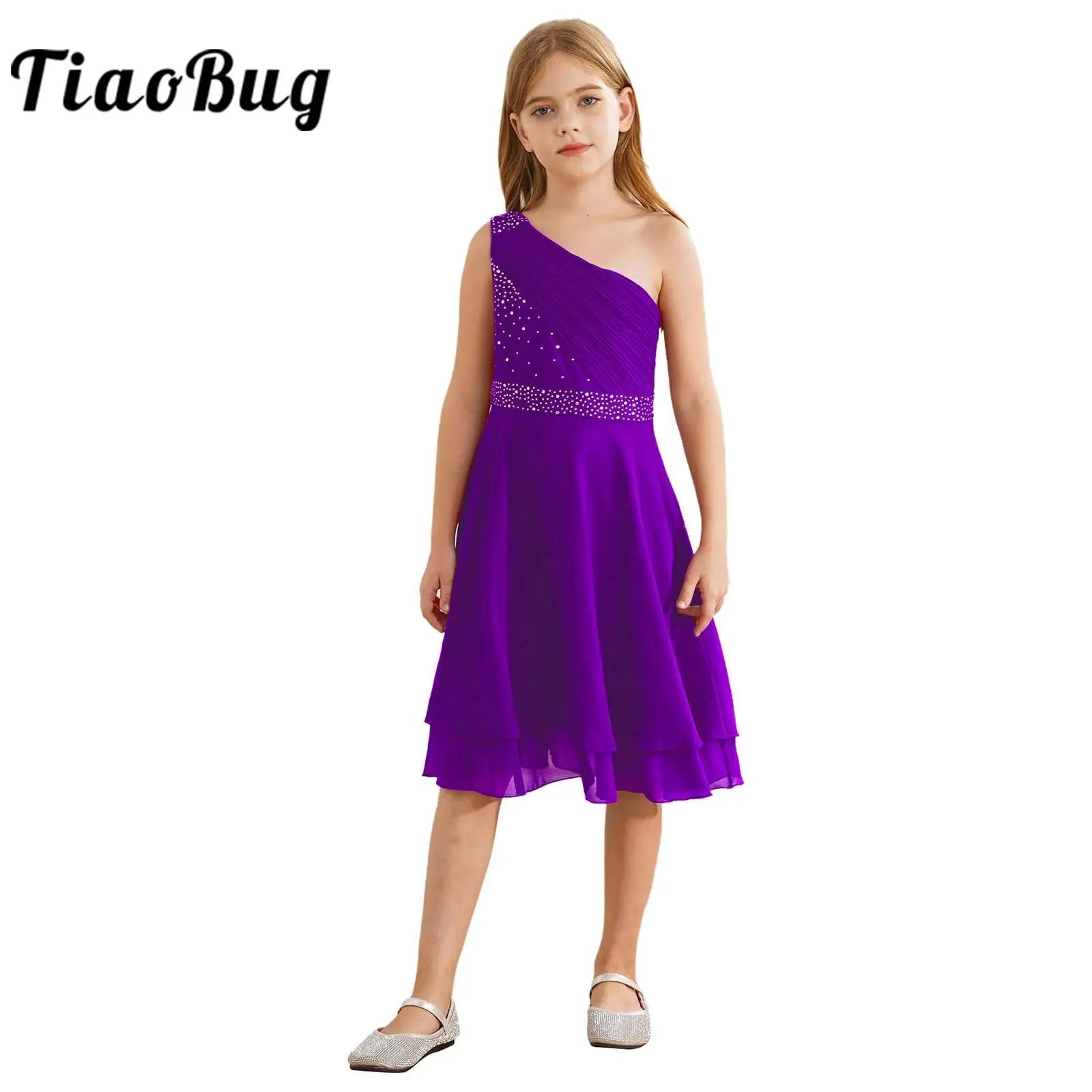 

Flower Girl Dress Chiffon One Shoulder Sleeveless A-line Vestido Wedding Party Gown Children Princess Dress Petites Filles Robes