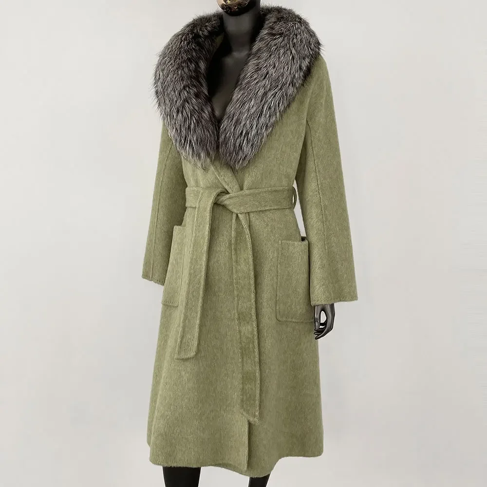 Cappotto di pelliccia lungo naturale di lana femminile di strada europea moderna Abbigliamento casual di moda per le donne Giacca invernale di pelliccia di volpe reale