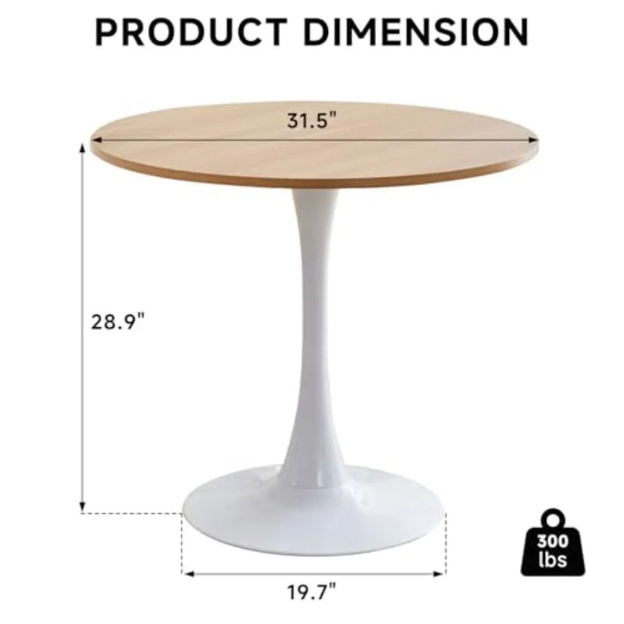 Round Dining Table for 2-4, Natural Wood Top Base, Warm Beige Finish, Space-Saving Foldable Design