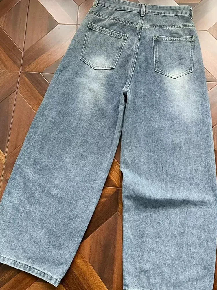 Autumn and Spring Style Trendy American Vintage Multi-pocket Workwear Denim Pants for Men Casual Loose Sports Plus Size Trousers