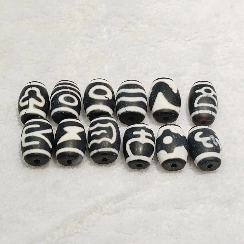 Tibetan Agate Dzi Black and White Matte Tiger Tooth Noble and Other Celestial Bead Necklace Pendant DIY Accessories 100pcs/pack