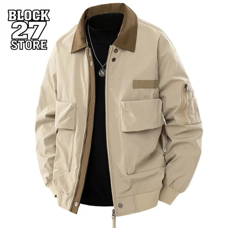 

Mens New Spring Autumn Jacket New Solid Color Washed Casual Coat Business Outerwear Men Size M-3XL 4XL Trendy Stylish Fashion
