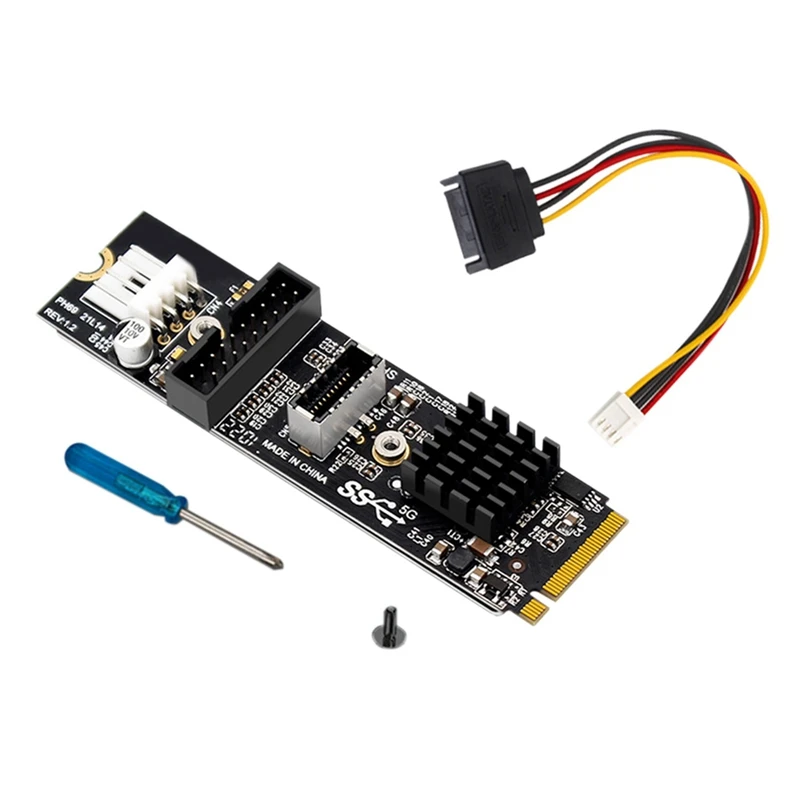 Top-M.2 Pcie To USB3.0 Type-E & C+19 / 20P Interface Expansion Card M.2 Mkey To Pcie Adapter 5Gbps Adapter Card VL805