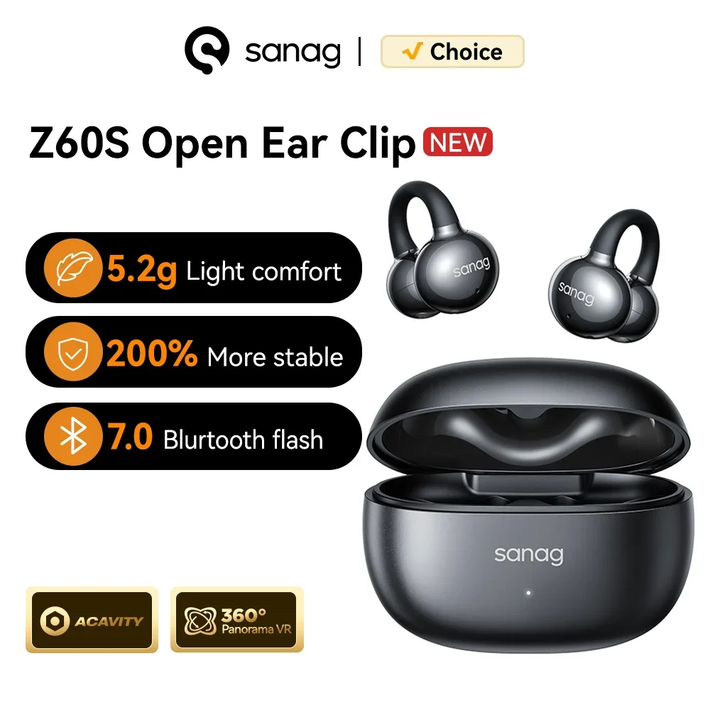 Audífonos Sanag Z60S con Clip para Oreja, Sonido HiFi, Auriculares Inalámbricos Bluetooth de Oreja Abierta, Audífonos con Clip, Oferta Relámpago
