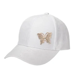 Women's Floral Hats Mini Butterfly Baseball Cap with Bling Rhinestones White Black Pink