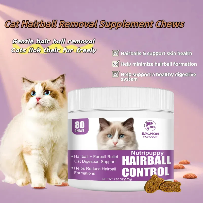 

Natural hairball remover for cats relieves constipation & hair regurgitation，rich Omega 3+psyllium husk - doubles skin nutrition