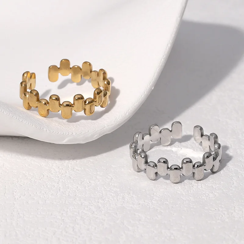French Style Vintage Stainless Steel Oval Splicing Ring Neutral Jewelry Adjustable Opening Rings Кольца Женские