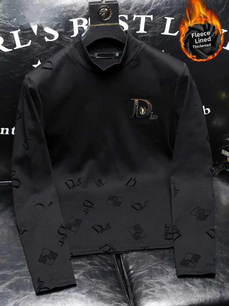 

Мужская облегающая футболка с высоким воротником и длинным рукавом, на флисовой подкладке, модная, теплая, для осени и зимы, внутренняя одежда