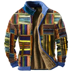 Sudadera con capucha de lana cálida para hombre, sudadera con cremallera completa, de lana Sudadera con capucha, Patchwork de bandera de bloque de Color, deportes al aire libre, vacaciones diarias, Invierno