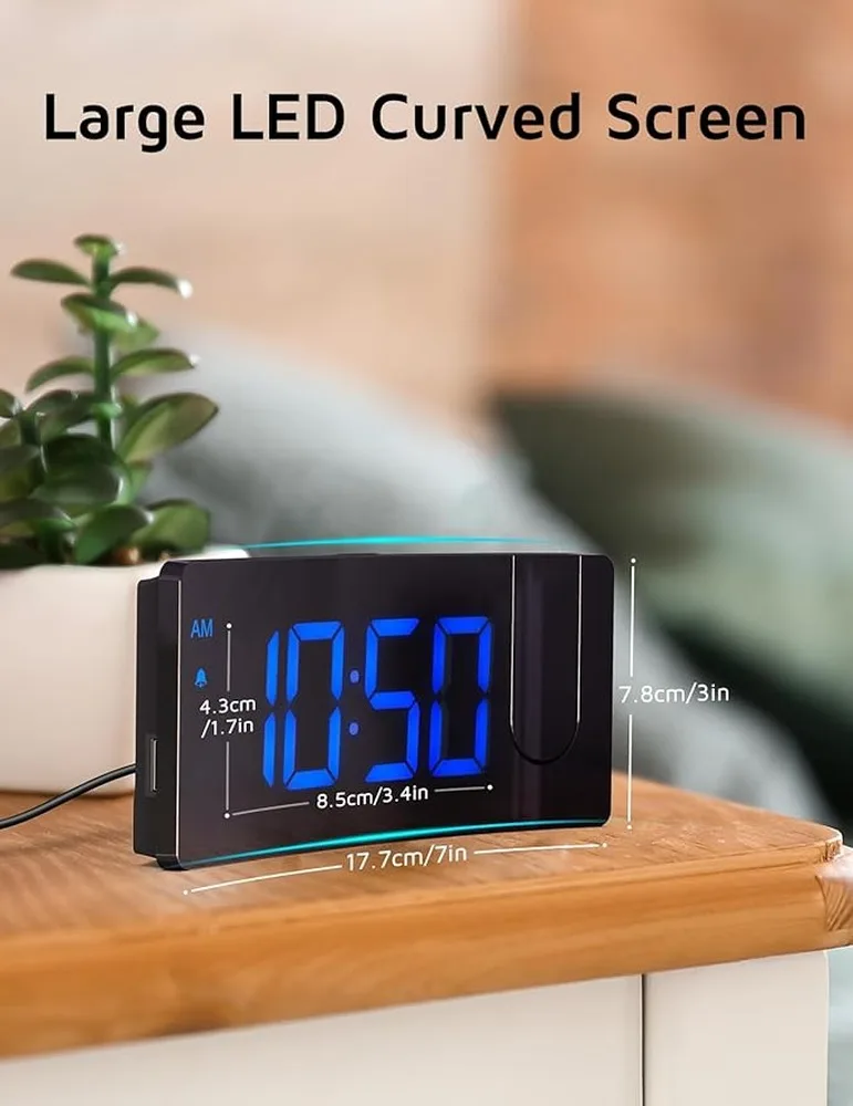 Alarm Clocks For Bedrooms Projector Clock Built-In Projector 180 Degree Rotation Easy Read Crisp