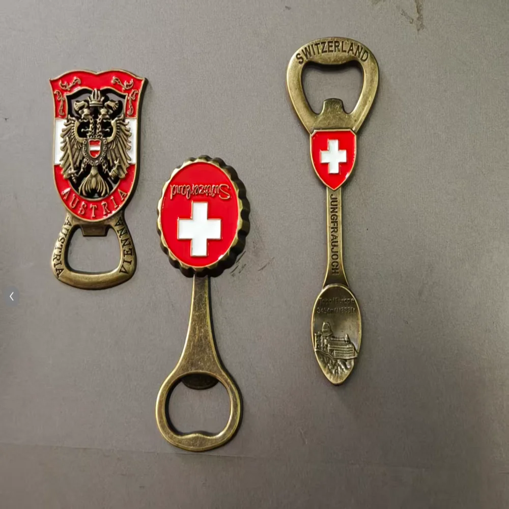 2-in-1 Retro Metal Fridge Magnet with Built-in Bottle Opener France UK Switzerland Famous Scenic Landmarks Travel Souvenir Gift