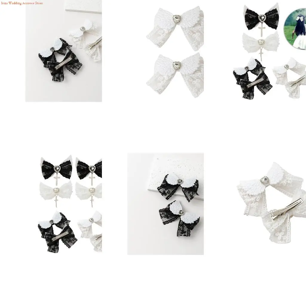 G92D Elegant Wing Hairclip Heart Bows Balletcore Clip Girl Headwear Hair Clip