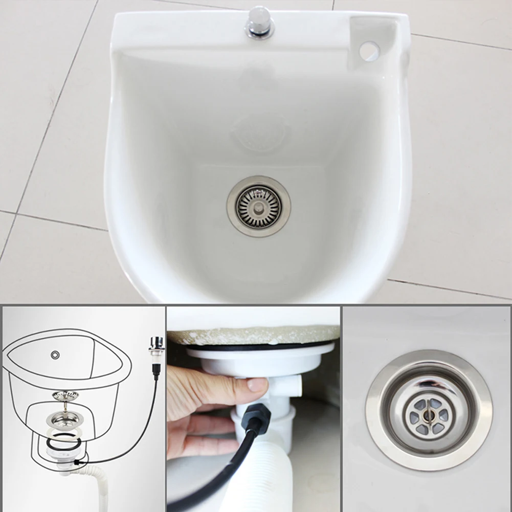 80mm Balcony Excenter Waste Fitting Basket Valve Cable Connection Overflow Flush Automatic Drainage Guttering Spouting Accessory