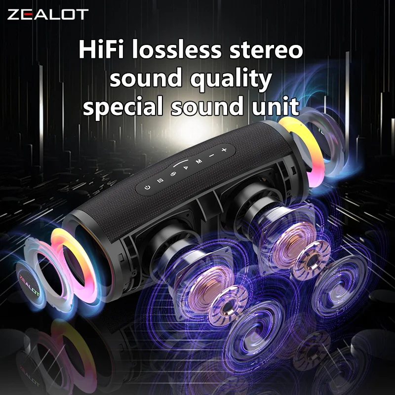 ZEALOT-S56 Portable Bluetooth Speaker 40W Wireless Subwoofer IPX6 Waterproof Speaker TWS 8800mAh Supports USB/TF/AUX