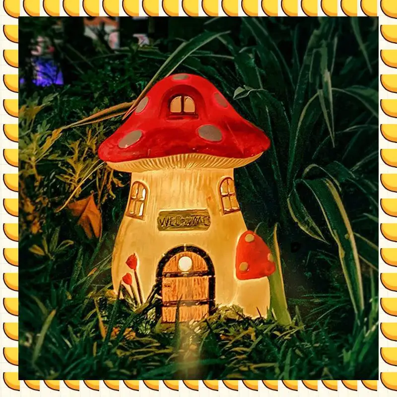 

BAAU 2X Mushroom House Solar Lamp Resin Craft Gardening Garden Miniature Fairy Landscape House Decoration Ornament