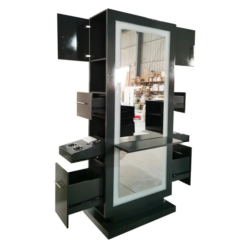 

Barber shop mirror counter cabinet integrated desktop double-sided hairdressing mirror hair salon special makeup led with light