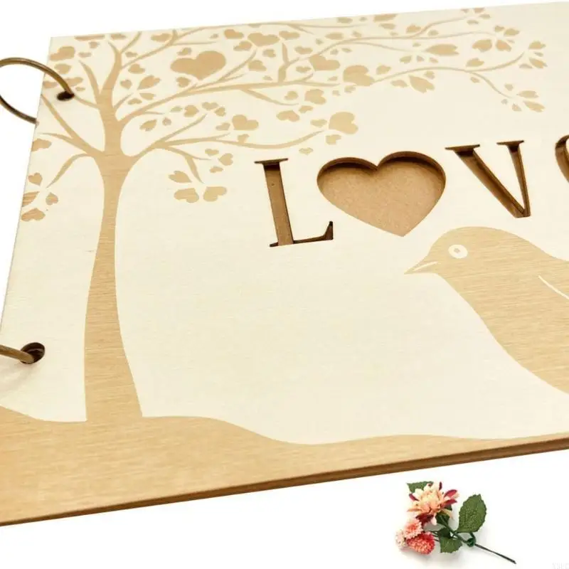 Wooden Wedding Guest Book with 10 Blank Page Album for Wedding Receptions X3UC