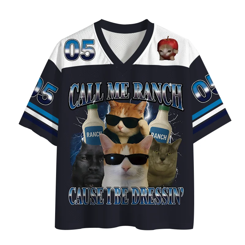 New Sports Mesh Jersey, Quick Drying Sports Short Sleeved Jersey, Upgraded Fabric, Mesh Knitted Fabric, Fun Little Cat,Y2K Trend