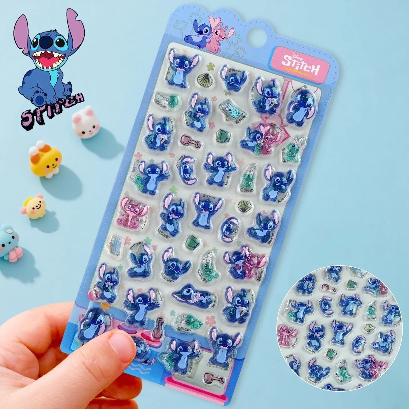 Nowe naklejki 3D Disney Lilo & Stitch, urocze naklejki z Myszką Miki i Minnie, zabawka, naklejki do samodzielnego wykonania etui na telefon, naklejki kryształowe, naklejki dekoracyjne na kartki świąteczne, prezent