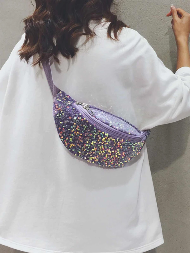 Popular Sequin Chest Bags For Women New  Large Capacity Versatile Casual Shiny Crossbosy Bags Fashion Niche Design Waist Bags