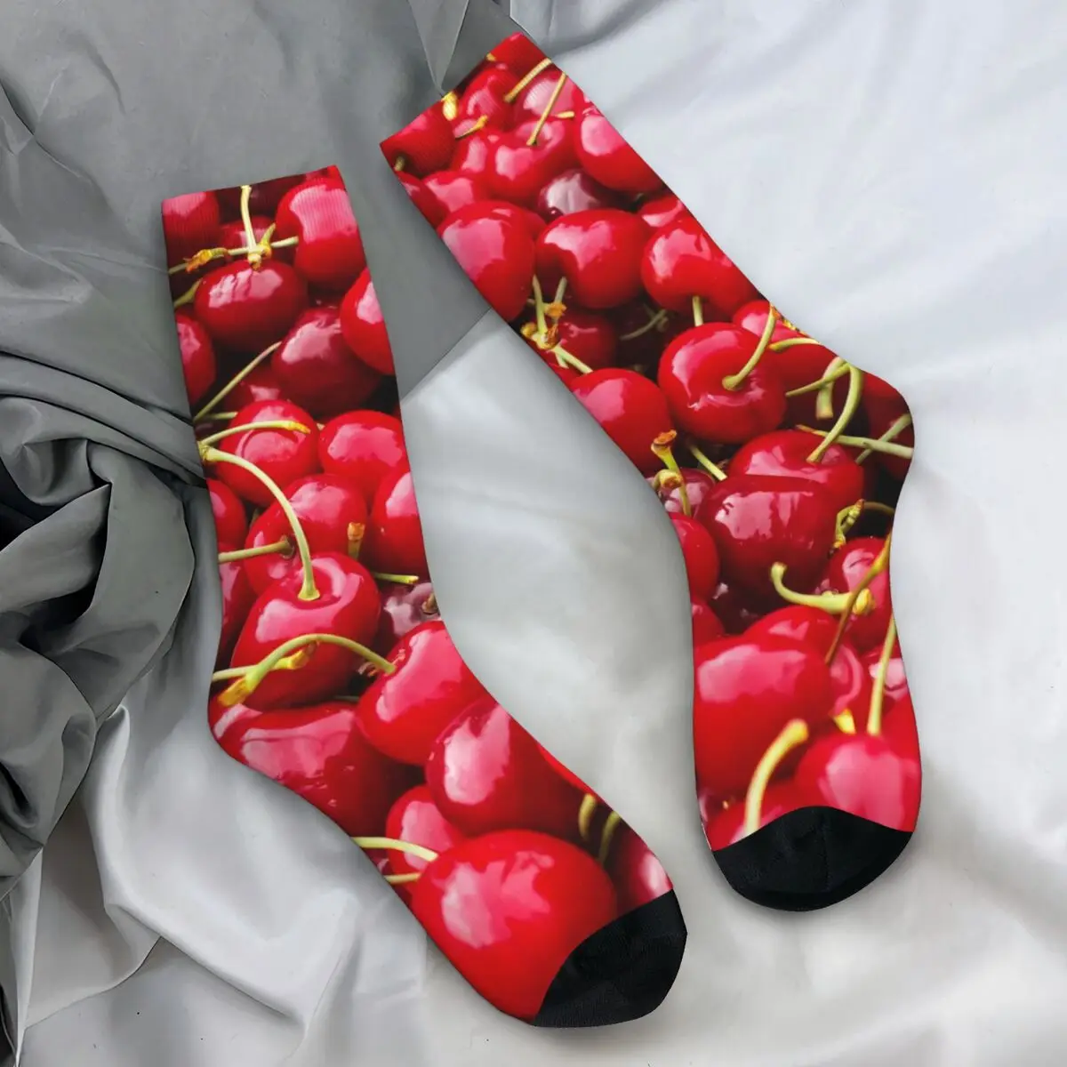 

Red Cherries Print Socks Cute Fruits Elegant Stockings Ladies Medium Soft Cycling Socks Autumn Custom Non Slip Socks