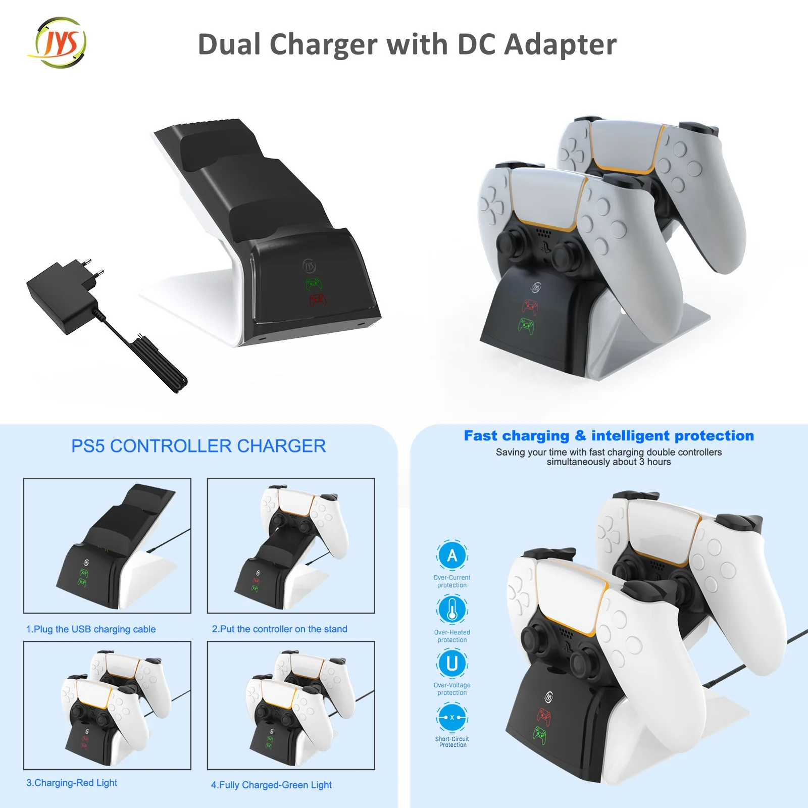 Dual Charger with DC Adapter Thumb Grip Silicone Case Privacy Cover Controller and Headset Holder 12 in1 Set for PS5 Accessories