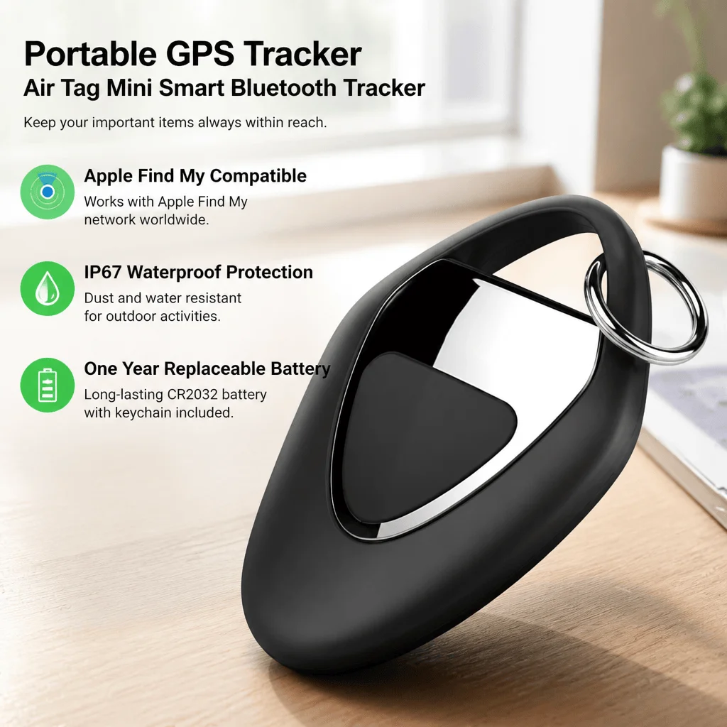 GPS Tracker For Apple Find My Compatible Bluetooth Tracker IP67 Waterproof Key Finder Anti Lost Device With One Year Replaceable Battery Left Behind Alerts For Iphone Ipad Pet Tracker Wallet Luggage IOS Locator Privacy Protection Air Tag No Subscription