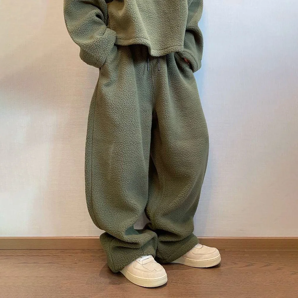 

2025 Winter New Men's Warm Plus Velvet Thickened Trousers Casual Retro Fashion Street Trend Simple Loose Men's Straight Pants