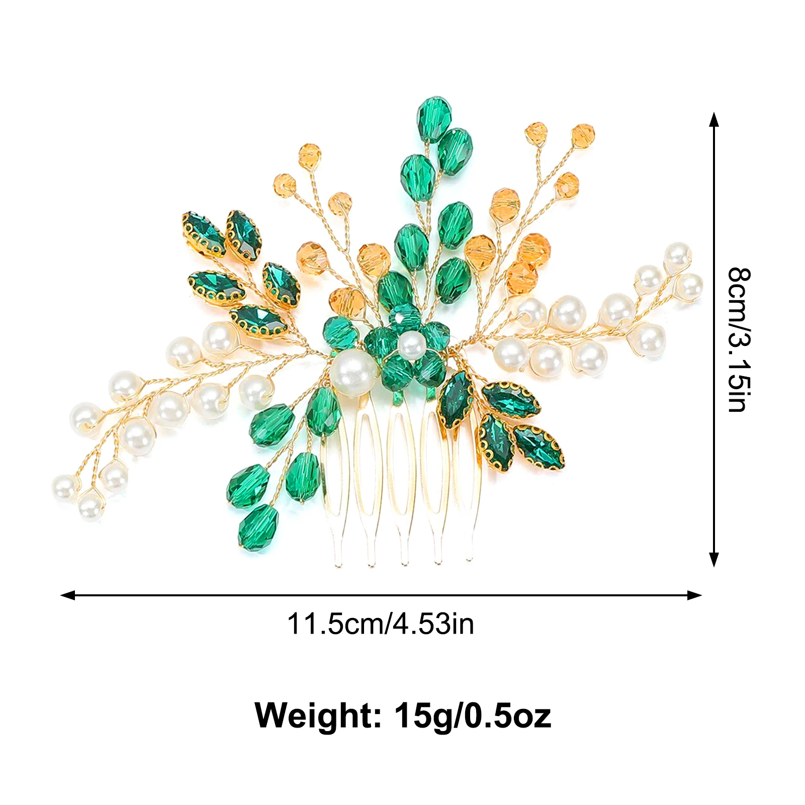مشط شعر مضفر باللؤلؤ دبوس شعر على شكل كمثرى أخضر مع أوراق ذهبية لحفلات الزفاف وإكسسوارات شعر لحفلات الزفاف والتيجان العصرية