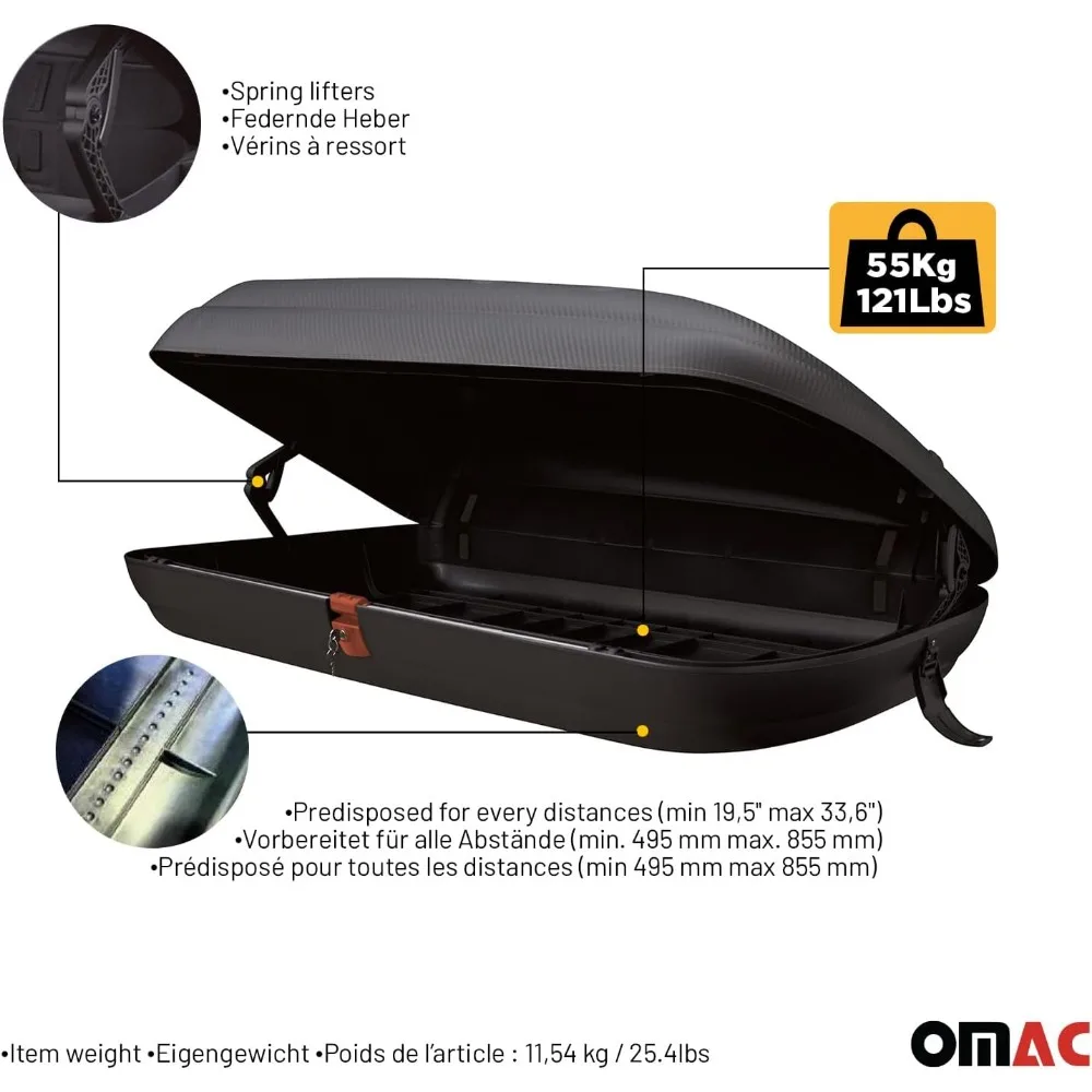 Car Rooftop Cargo Box Luggage Carrier 11.3 Cubic Feet Carbon Fiber Textured