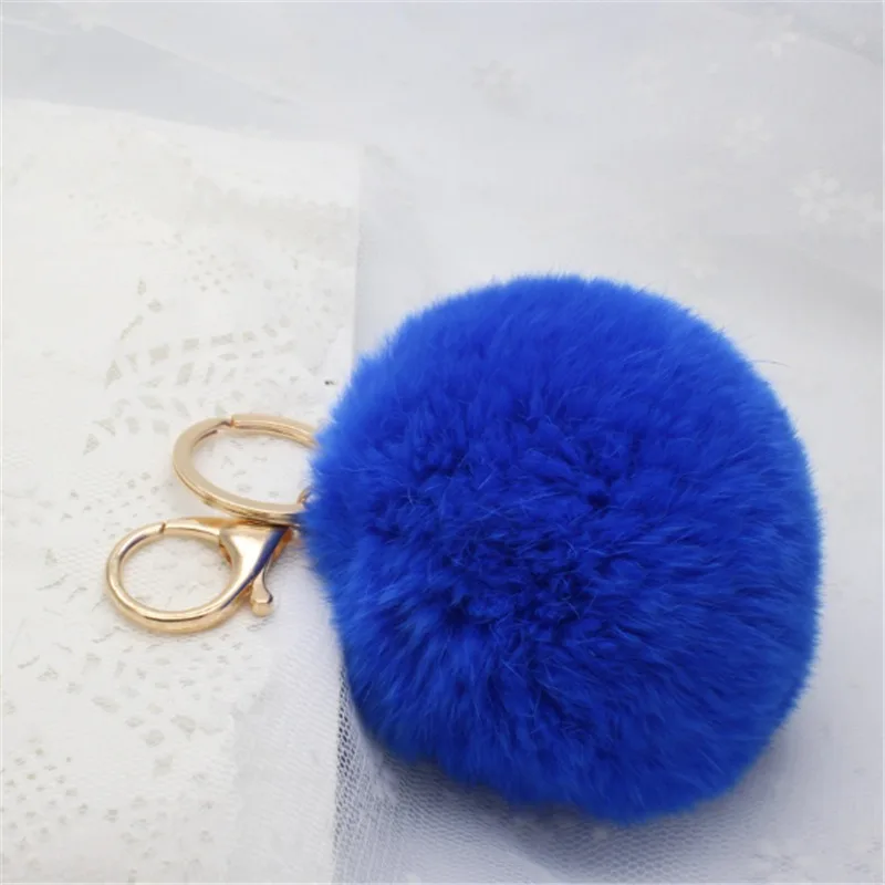 8cm Genuine Real Rex Rabbit Fur Ball Golden Color Keychain Cute Lapin Car Keyring Bag Pendant Pom Fluffy Key Chains