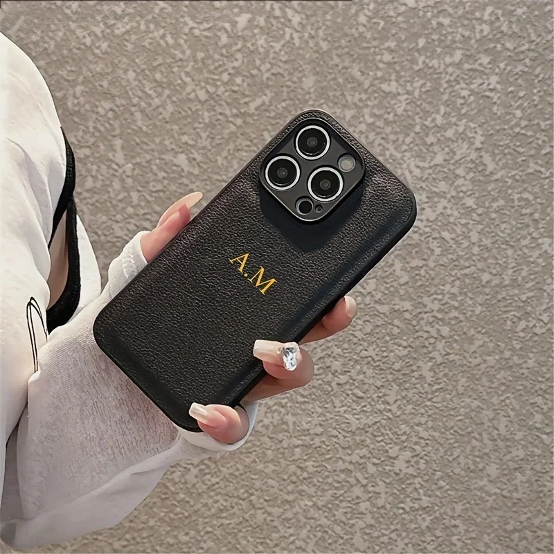 ゴールドシルバーイニシャルレザーPUソフトケース iPhone 17 16 14 13 15 Pro 12 11 Xs Max XR 16 Plus対応 高級カバー