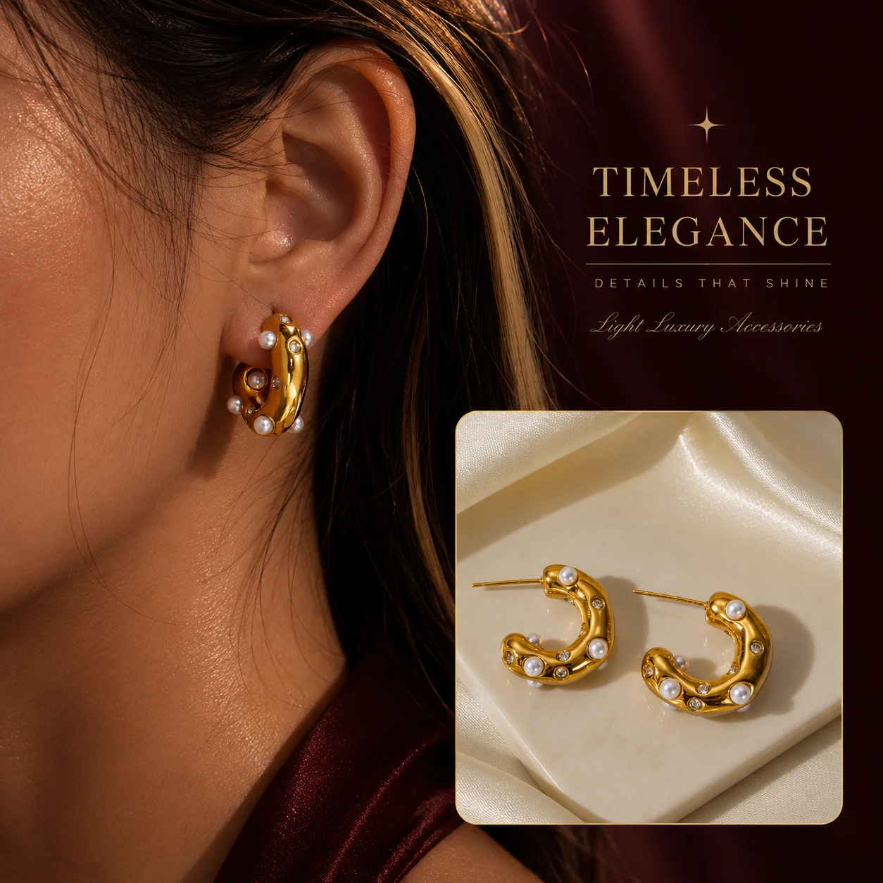 

Vintage Imitation Pearl Inlaid Hoop Earrings for Women Elegant Gold Color Stainless Steel Daily Wear Accessories Jewelry Gift