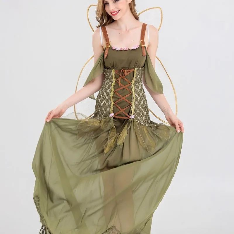 Disfraz de Hada Verde Bosque para Halloween, Traje de Princesa Hada Floral para Actuaciones, Disfraz de Escenario para Mujer, Tallas Graduadas