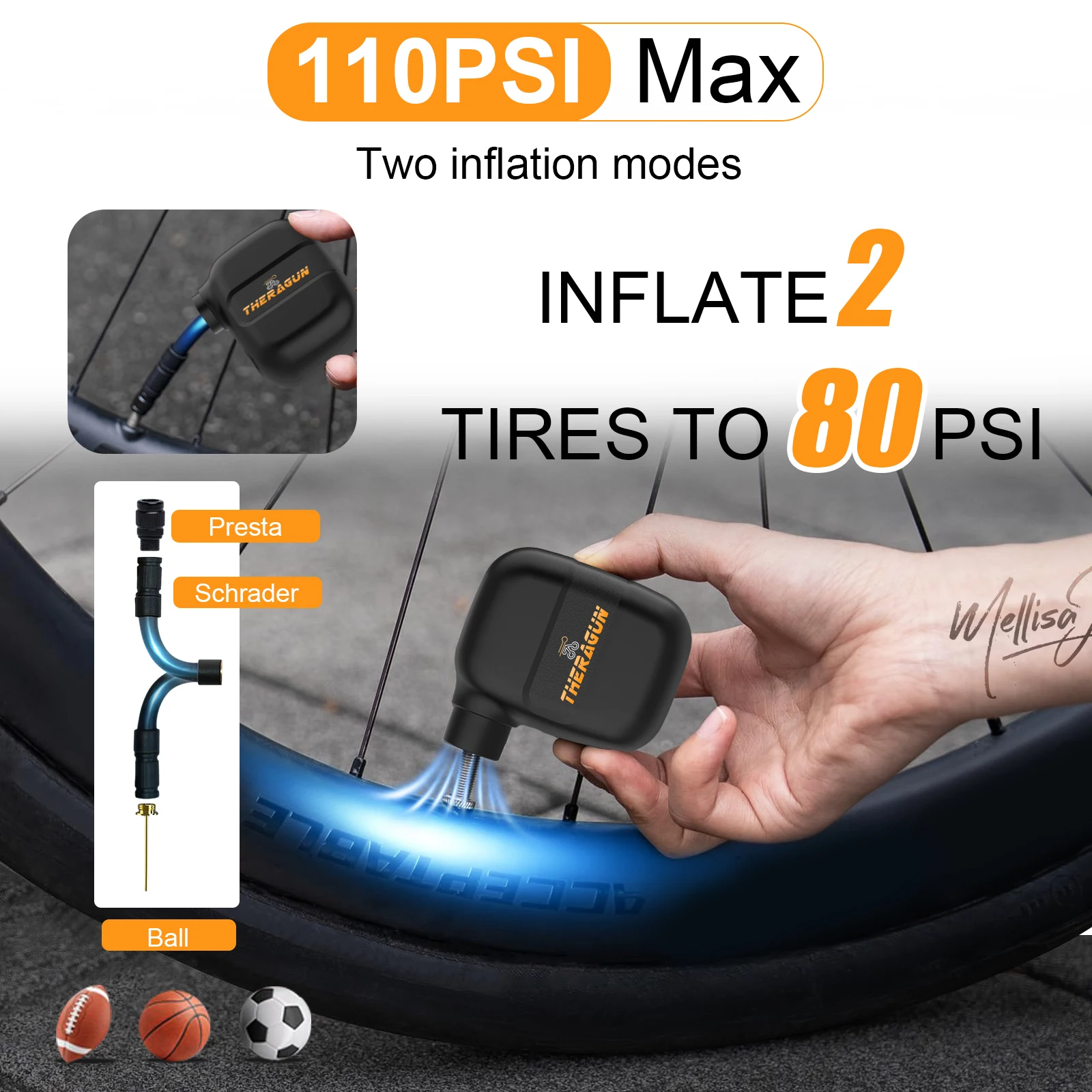 THERAGUN مضخة دراجة صغيرة محمولة قابلة للشحن منفاخ هواء 100PSI 5 فولت نوع-C ملحقات الدراجة لإطارات الدراجة Schrader Presta #5