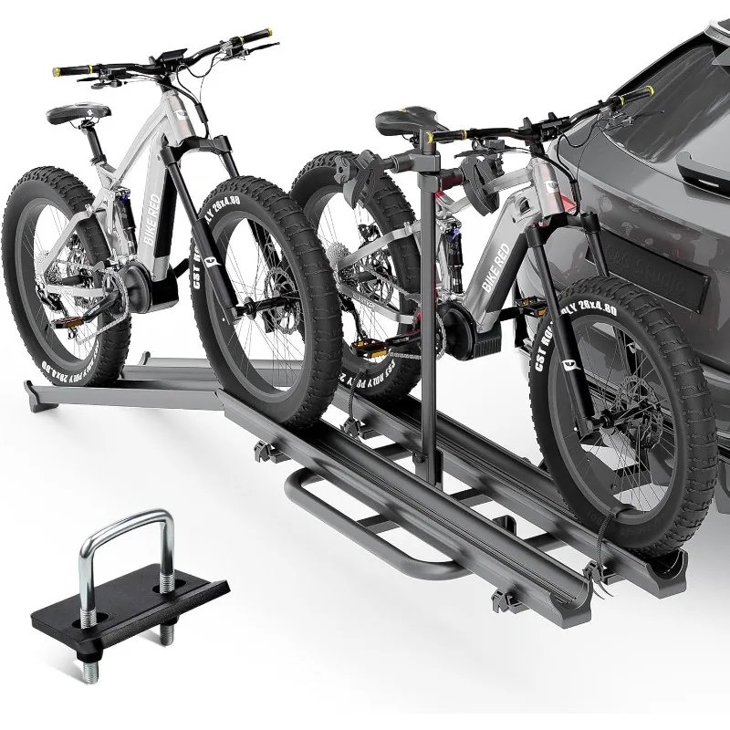 

2 EBike Rack with Ramp, up to 4.8" Fat Tire Carrier, Lockable & Foldable Bike Racks, 200 LBS Capacity Electric Bicycles Racks Pl