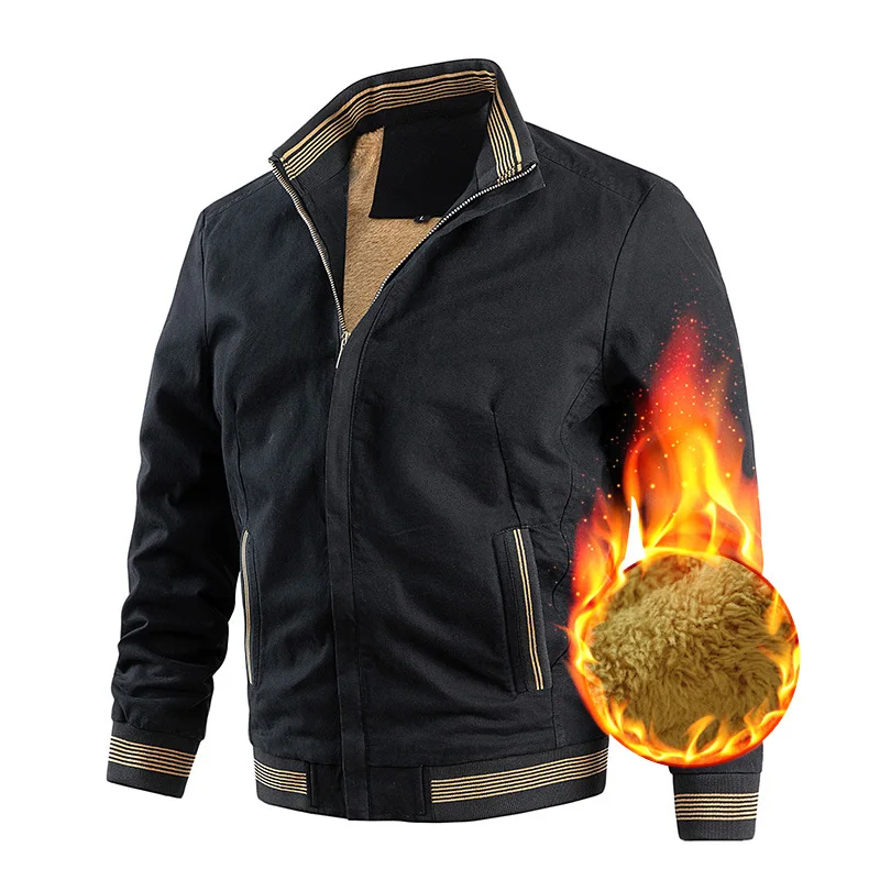 Men's Casual Plus-Size Fleece Jacket New Cotton Washed Baseball Coat Comfortable Outerwear