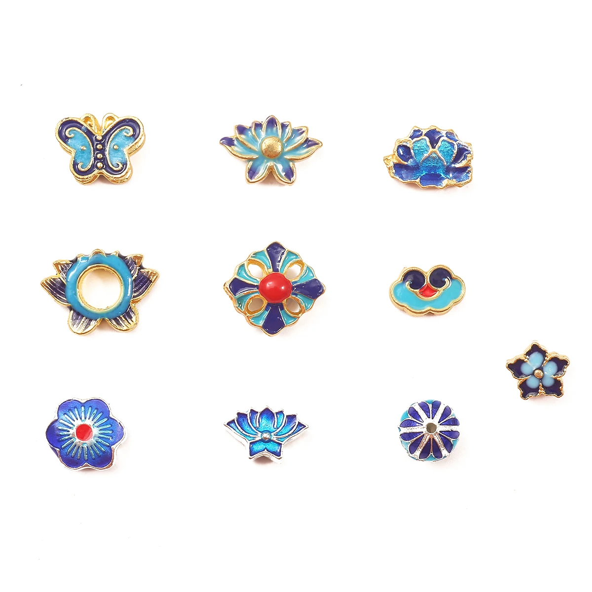 

Copper 18K Gold Blue Beads Loose Spacer Beads Round Flower Beads Charms for Bracelet Necklace Earring DIY Jewelry Making Craft