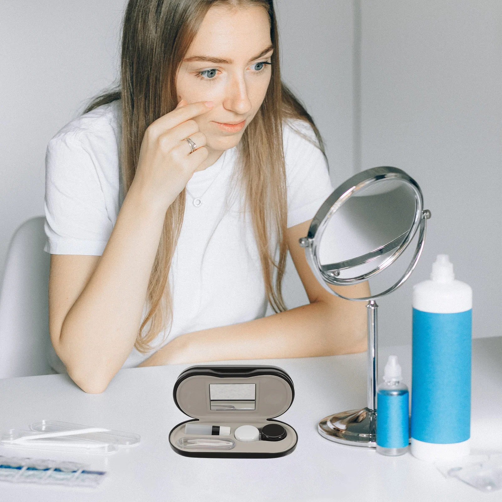 

Double Layer Glasses Box Eyeglasses Case Hard Shell Travel Organizer Student Black White Multipurpose Container Sunglasses Frame