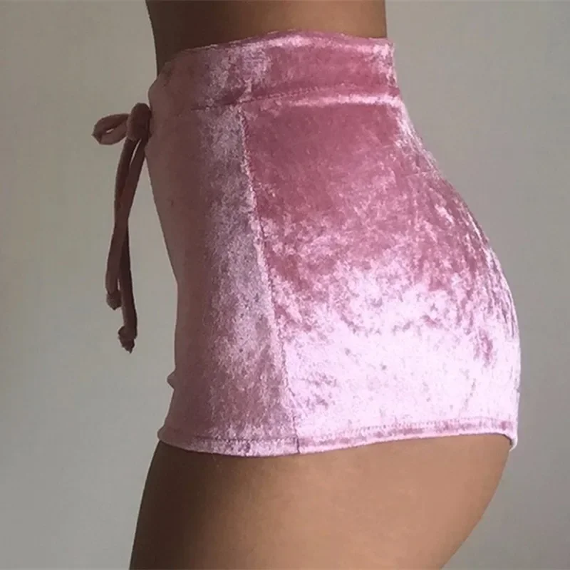 Casual High Waist Winter Sexy Pink Skinny Booty Shorts S-XL Women 2024 Fall Velvet Drawstring Solid Shorts Plus Size Feminino