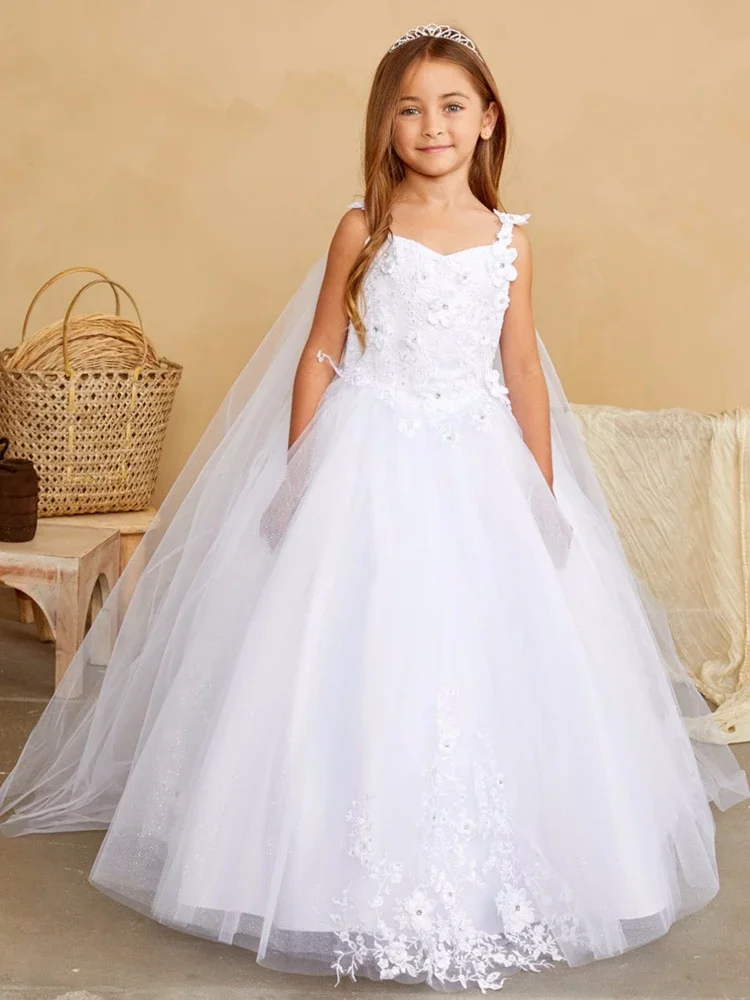 ชุดเดรสดอกไม้ Sky Blue Tulle ดอกไม้ Appliques พร้อมผ้าคลุมไหล่สําหรับงานแต่งงานวันเกิด Party Gowns จัดเลี้ยงที่กําหนดเอง