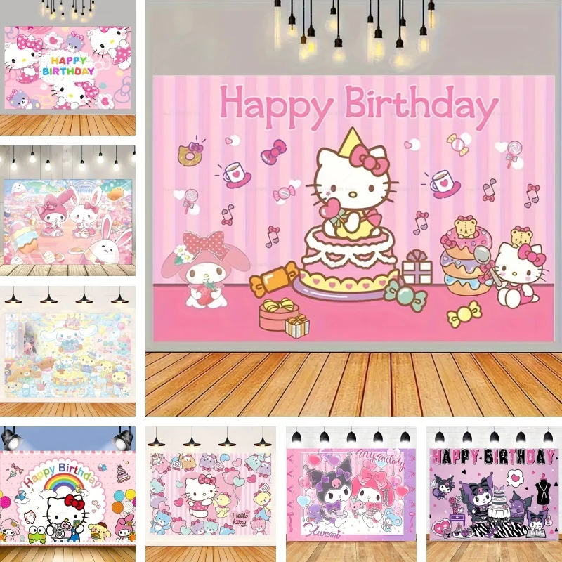 Hello Kitty Kawali Theme Background Photography Cartoon Disney Backdrop Birthday Party Decor Photo Background Party Banner